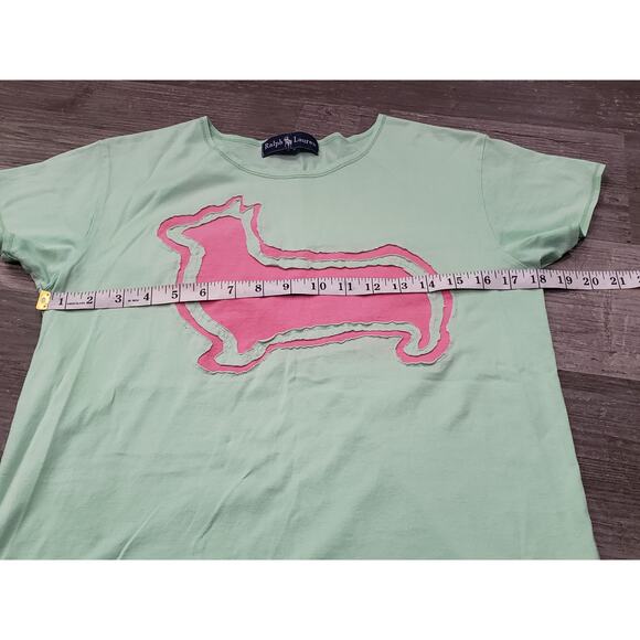 Ralph Lauren Lime Green & Pink Llama Stitched Short Sleeve Crew Neck Shirt Top - Picture 4 of 6